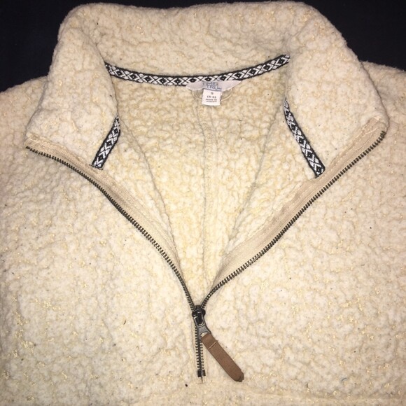 Time and Tru sweater Womens Small cream quarter zip pullover teddy bear pockets - Picture 2 of 8